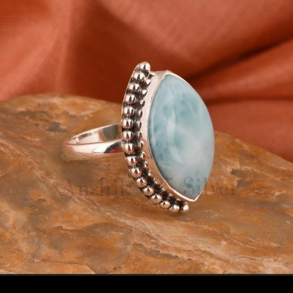 Handcrafted Natural Larimar, 925 Sterling silver ring - Picture 6 of 8